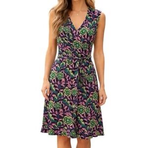 NWT Leota Adair Ruffle detail faux wrap ruffle hem dress Teal Green Sz XL